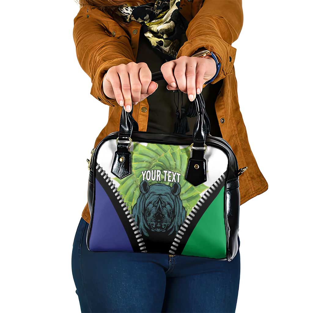 Personalised Lesotho Black Rhinoceros Shoulder Handbag With Aloe Polyphylla