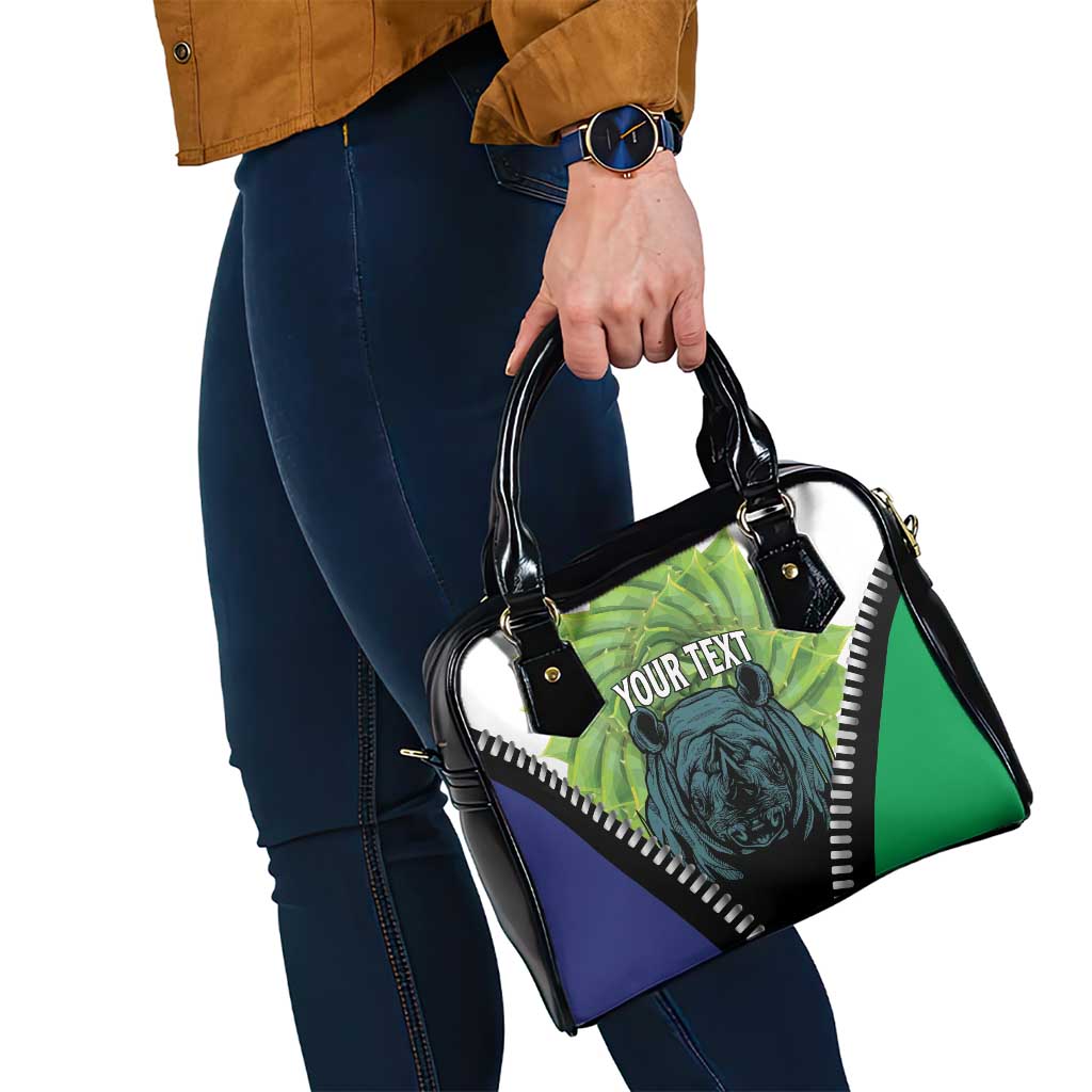 Personalised Lesotho Black Rhinoceros Shoulder Handbag With Aloe Polyphylla