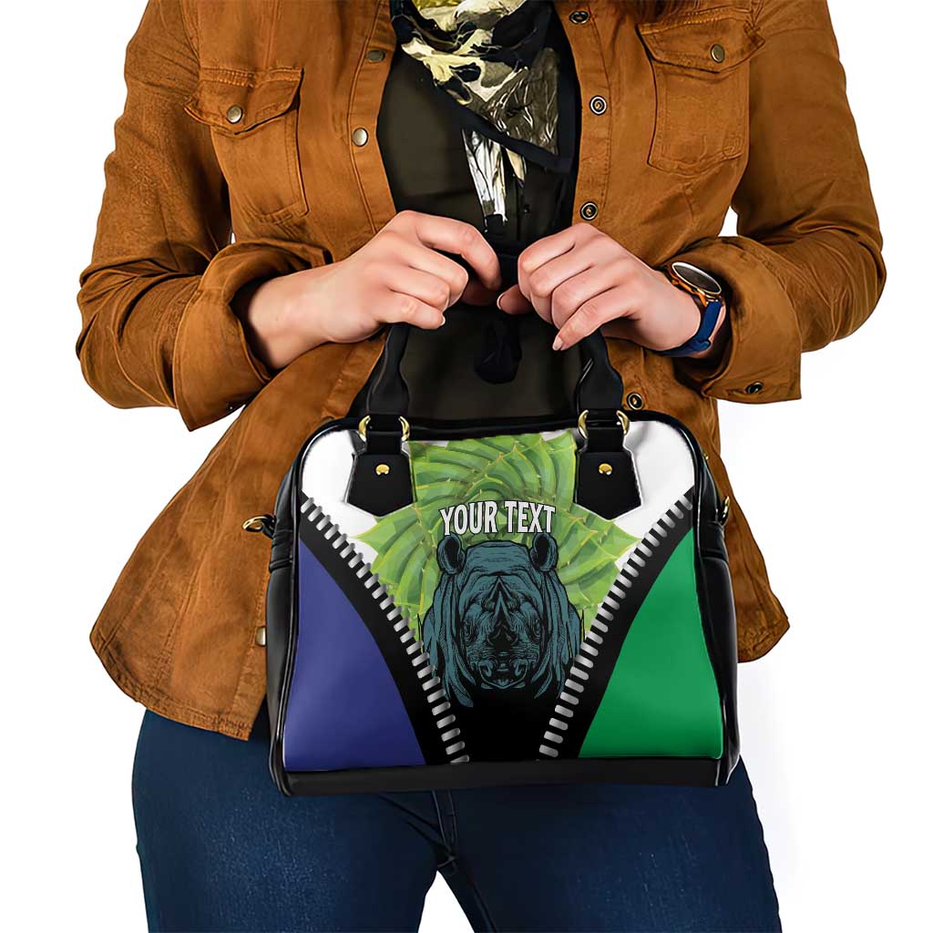 Personalised Lesotho Black Rhinoceros Shoulder Handbag With Aloe Polyphylla