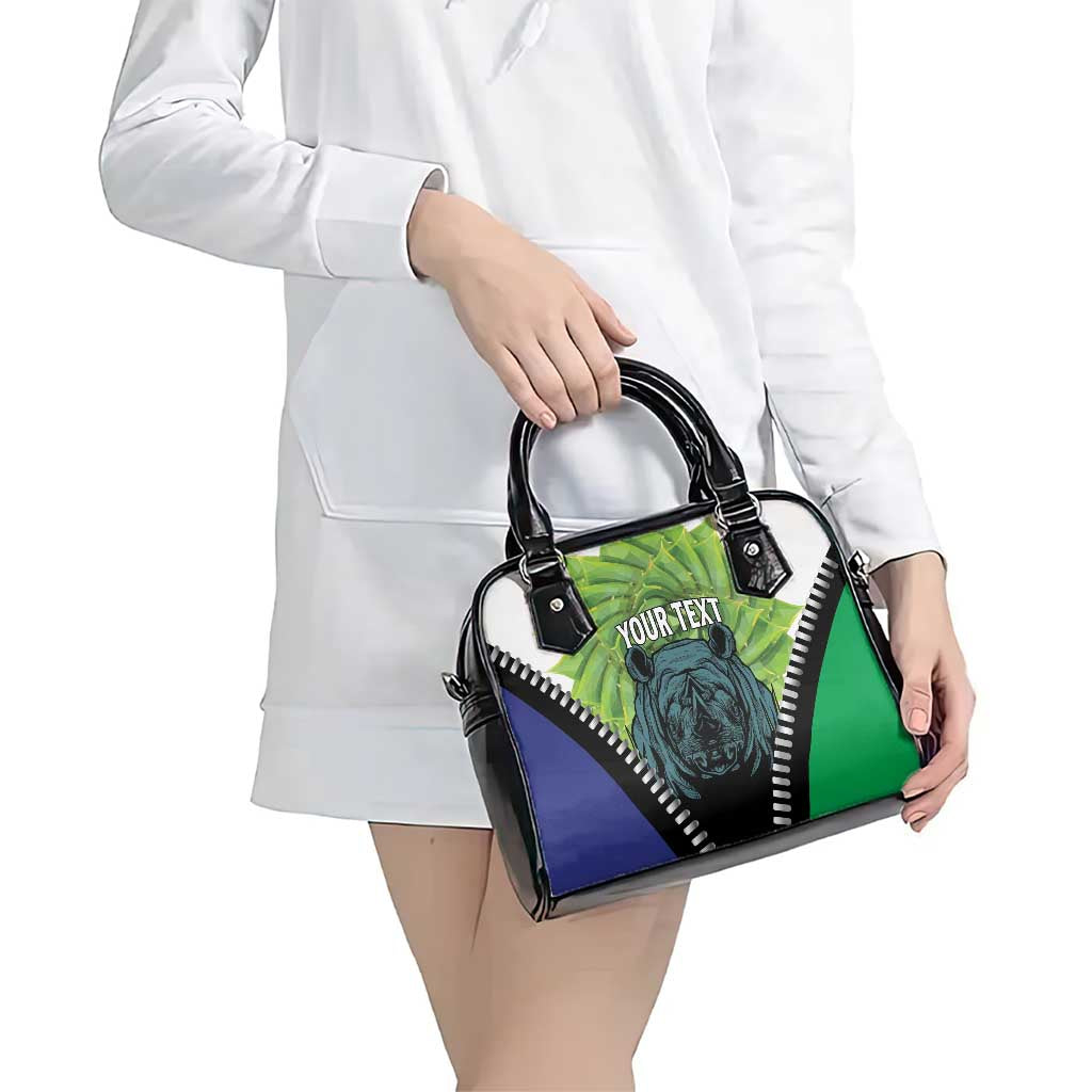 Personalised Lesotho Black Rhinoceros Shoulder Handbag With Aloe Polyphylla