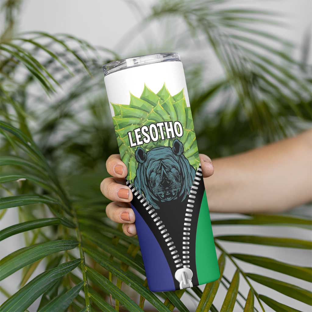 Personalised Lesotho Black Rhinoceros Skinny Tumbler With Aloe Polyphylla