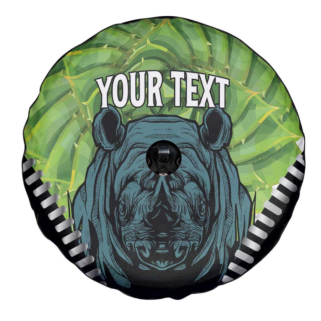 Personalised Lesotho Black Rhinoceros Spare Tire Cover With Aloe Polyphylla