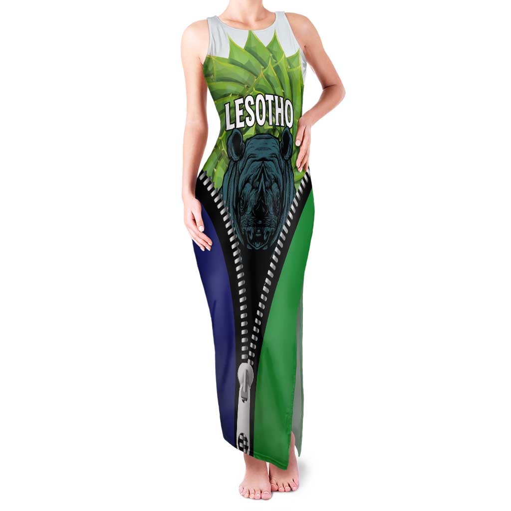 Personalised Lesotho Black Rhinoceros Tank Maxi Dress With Aloe Polyphylla