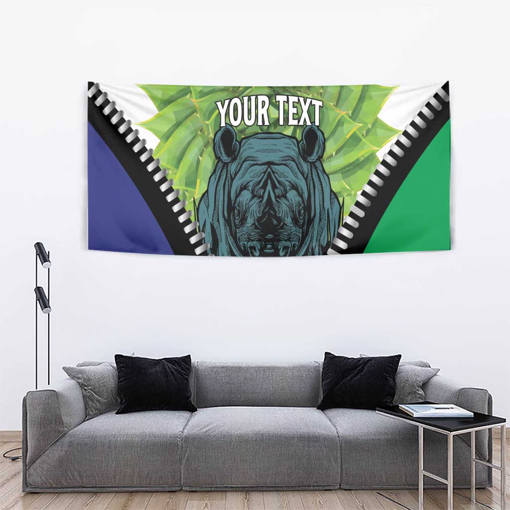 Personalised Lesotho Black Rhinoceros Tapestry With Aloe Polyphylla