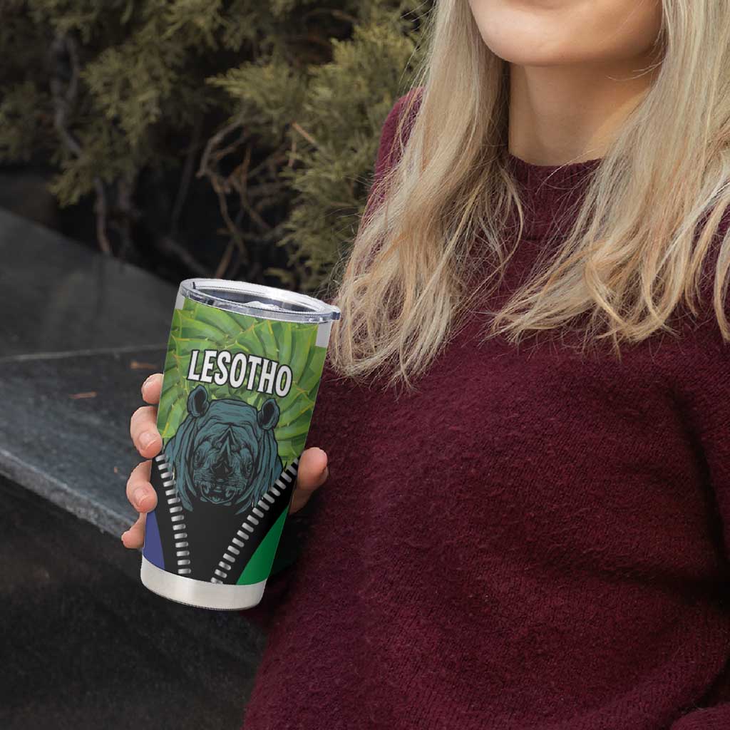 Personalised Lesotho Black Rhinoceros Tumbler Cup With Aloe Polyphylla