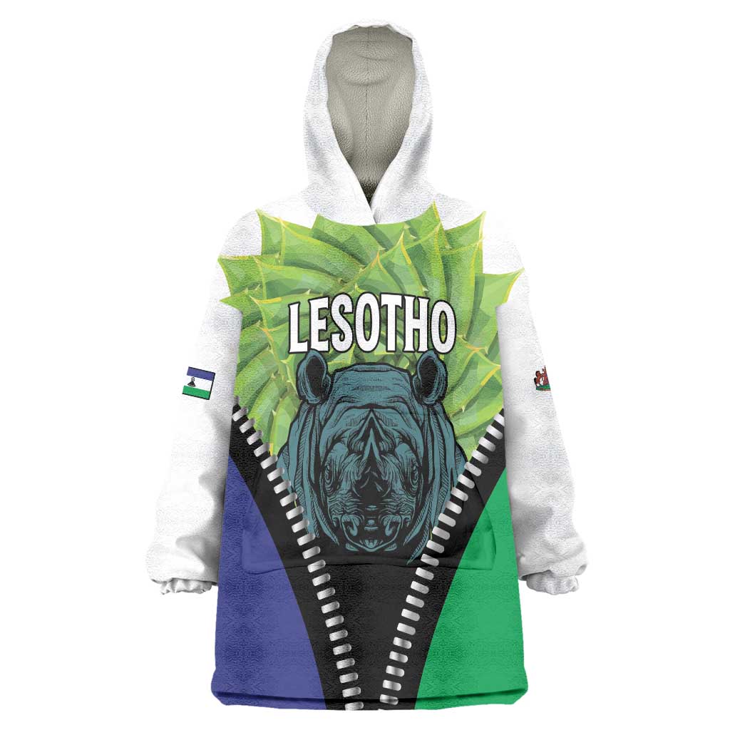 Personalised Lesotho Black Rhinoceros Wearable Blanket Hoodie With Aloe Polyphylla