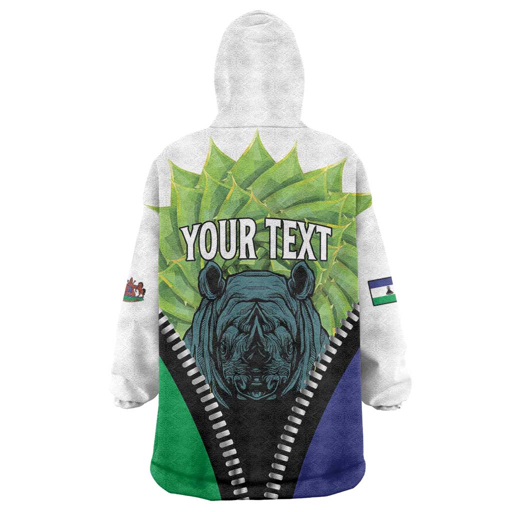 Personalised Lesotho Black Rhinoceros Wearable Blanket Hoodie With Aloe Polyphylla