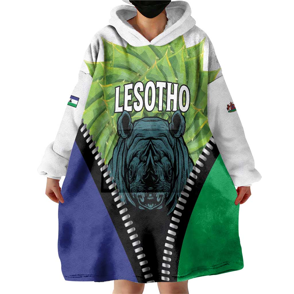 Personalised Lesotho Black Rhinoceros Wearable Blanket Hoodie With Aloe Polyphylla