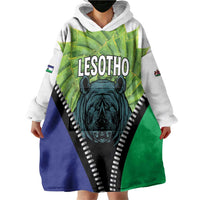 Personalised Lesotho Black Rhinoceros Wearable Blanket Hoodie With Aloe Polyphylla