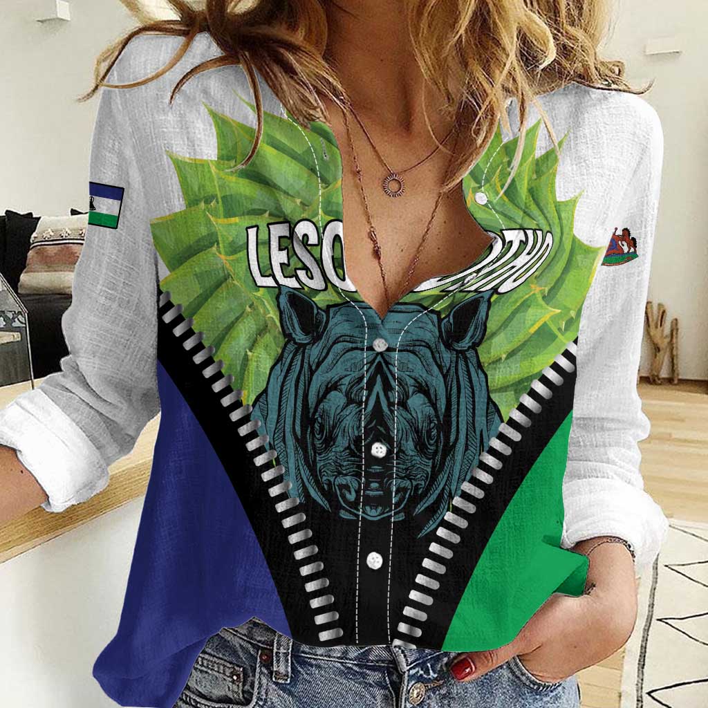 Personalised Lesotho Black Rhinoceros Women Casual Shirt With Aloe Polyphylla