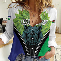 Personalised Lesotho Black Rhinoceros Women Casual Shirt With Aloe Polyphylla