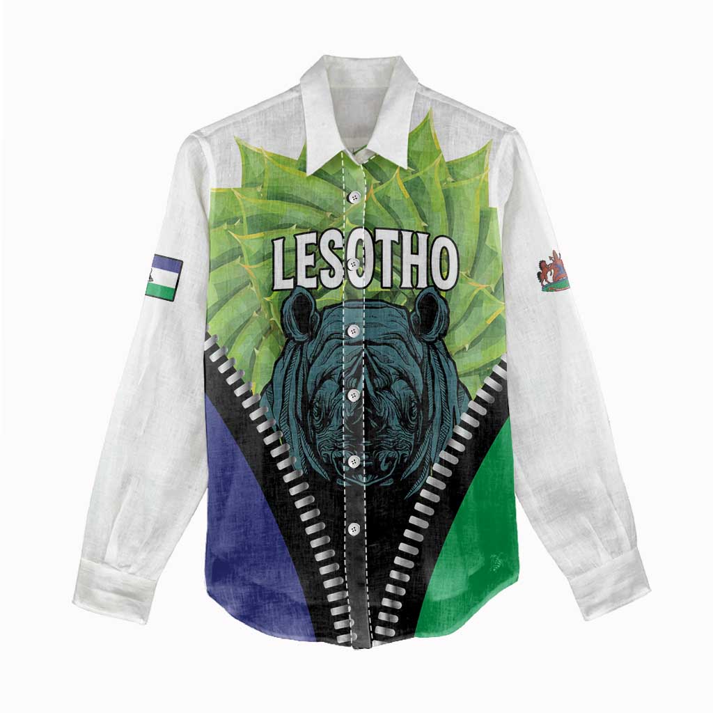 Personalised Lesotho Black Rhinoceros Women Casual Shirt With Aloe Polyphylla