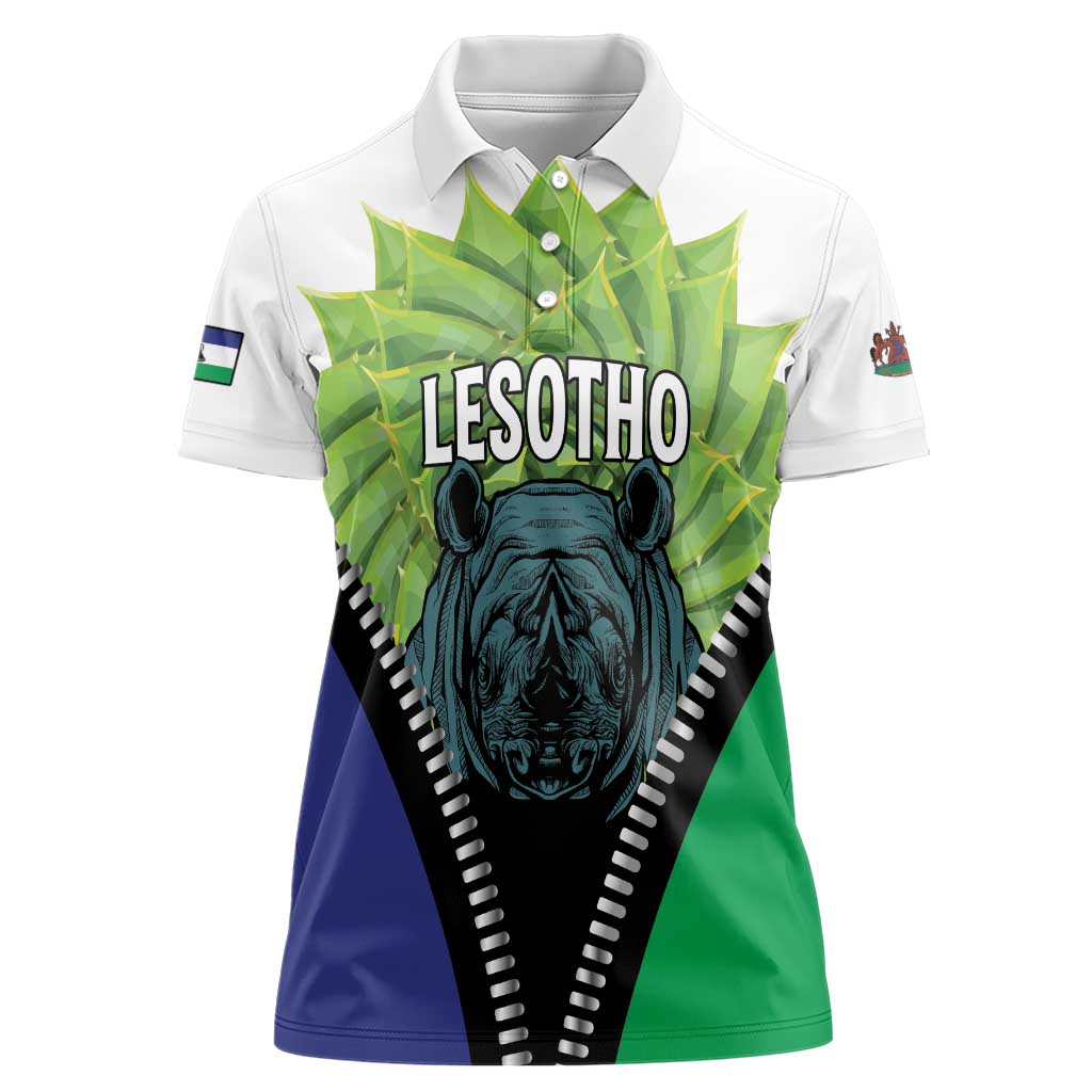 Personalised Lesotho Black Rhinoceros Women Polo Shirt With Aloe Polyphylla