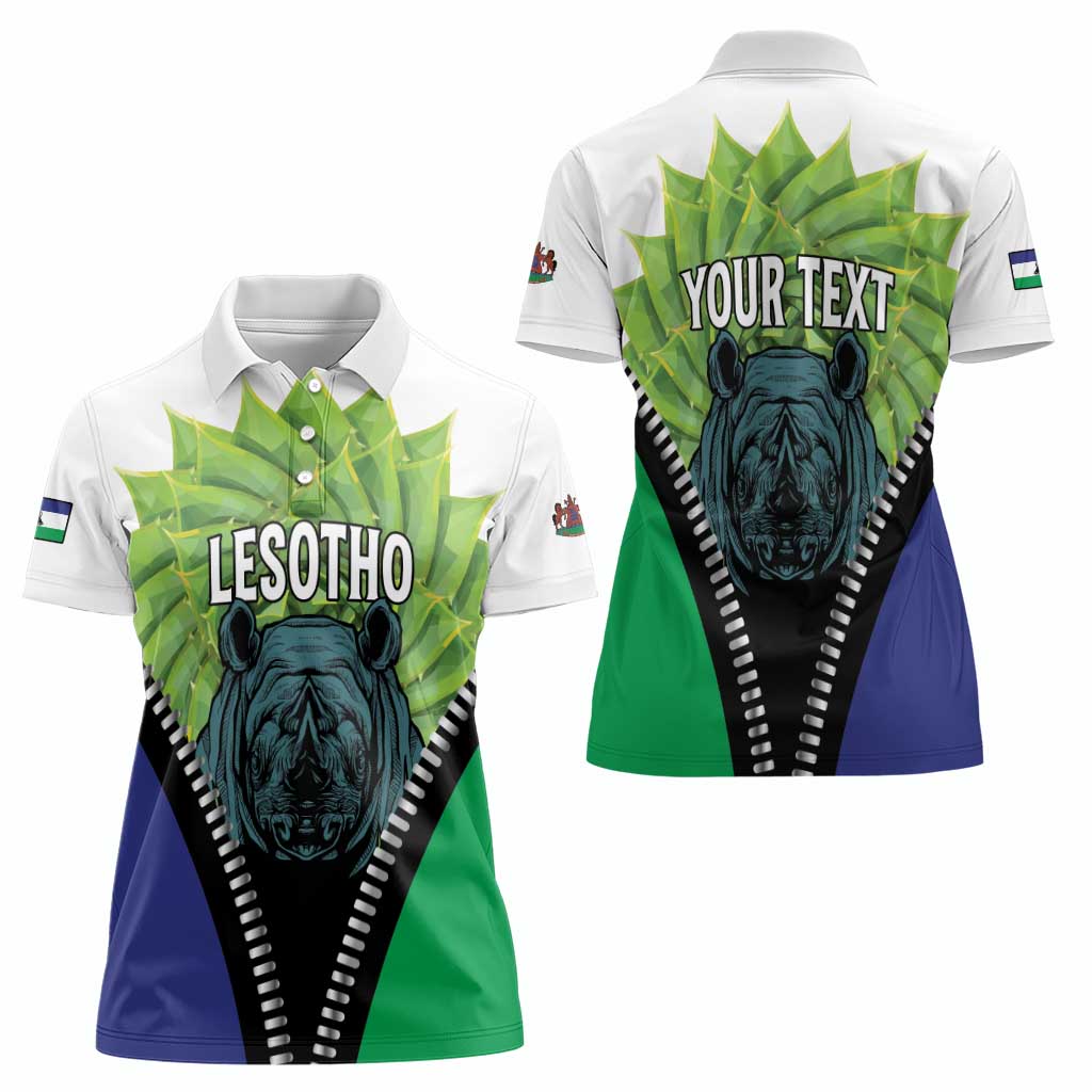 Personalised Lesotho Black Rhinoceros Women Polo Shirt With Aloe Polyphylla