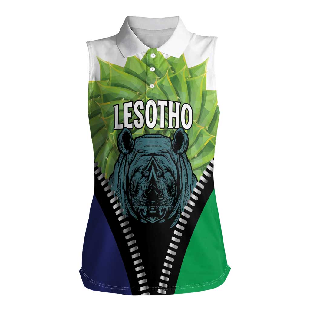 Personalised Lesotho Black Rhinoceros Women Sleeveless Polo Shirt With Aloe Polyphylla