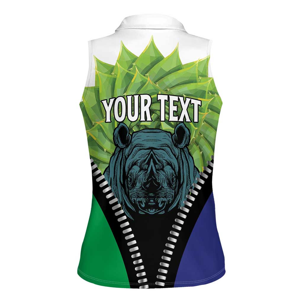 Personalised Lesotho Black Rhinoceros Women Sleeveless Polo Shirt With Aloe Polyphylla