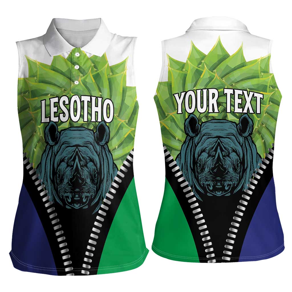 Personalised Lesotho Black Rhinoceros Women Sleeveless Polo Shirt With Aloe Polyphylla