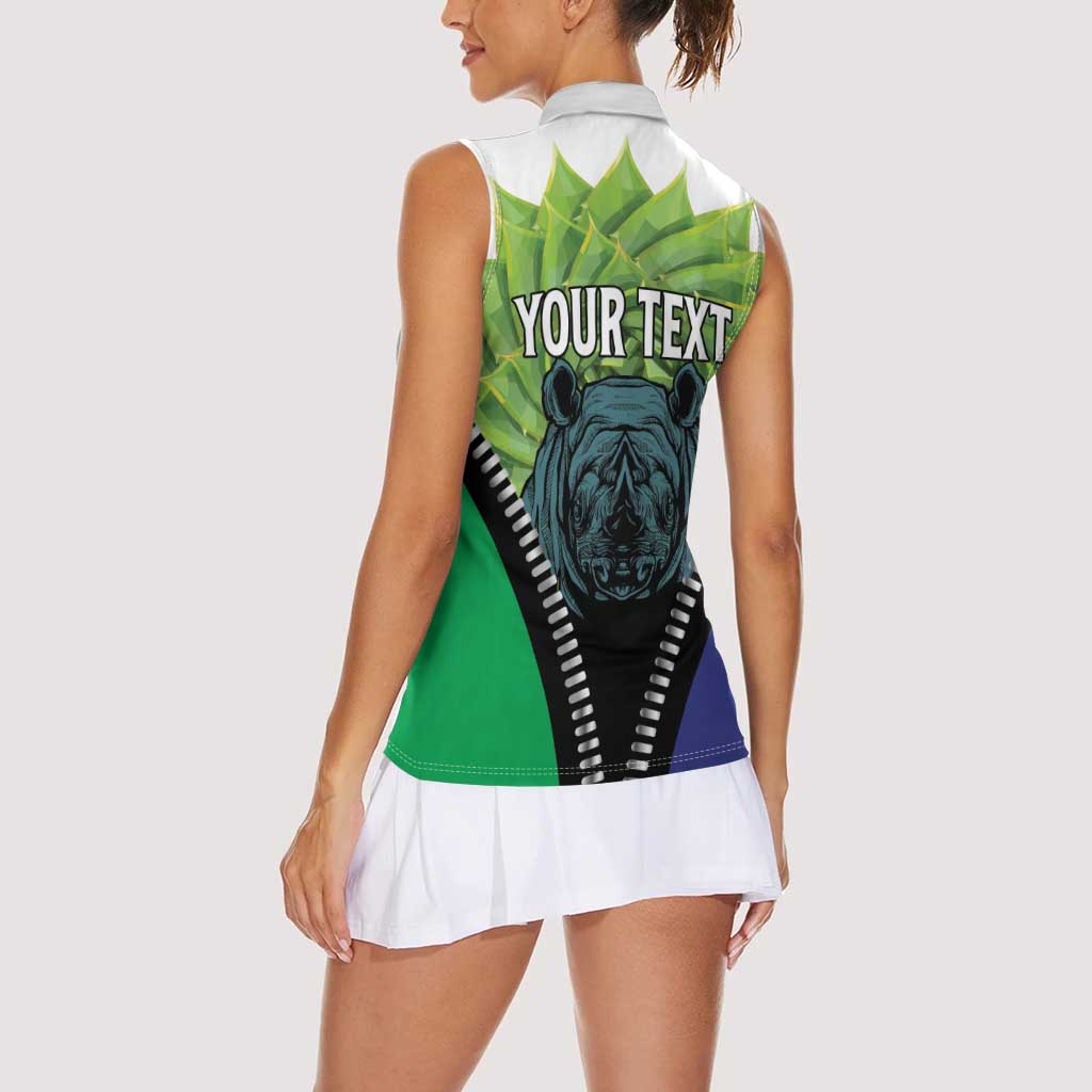 Personalised Lesotho Black Rhinoceros Women Sleeveless Polo Shirt With Aloe Polyphylla