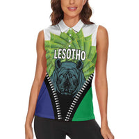 Personalised Lesotho Black Rhinoceros Women Sleeveless Polo Shirt With Aloe Polyphylla