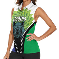 Personalised Lesotho Black Rhinoceros Women Sleeveless Polo Shirt With Aloe Polyphylla