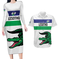 Custom Lesotho Football Couples Matching Long Sleeve Bodycon Dress and Hawaiian Shirt Likuena For Victory