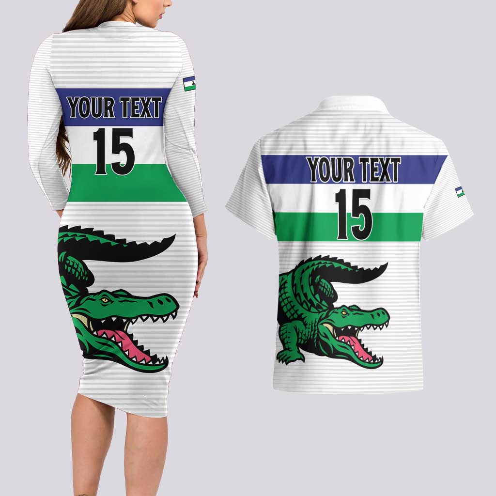 Custom Lesotho Football Couples Matching Long Sleeve Bodycon Dress and Hawaiian Shirt Likuena For Victory