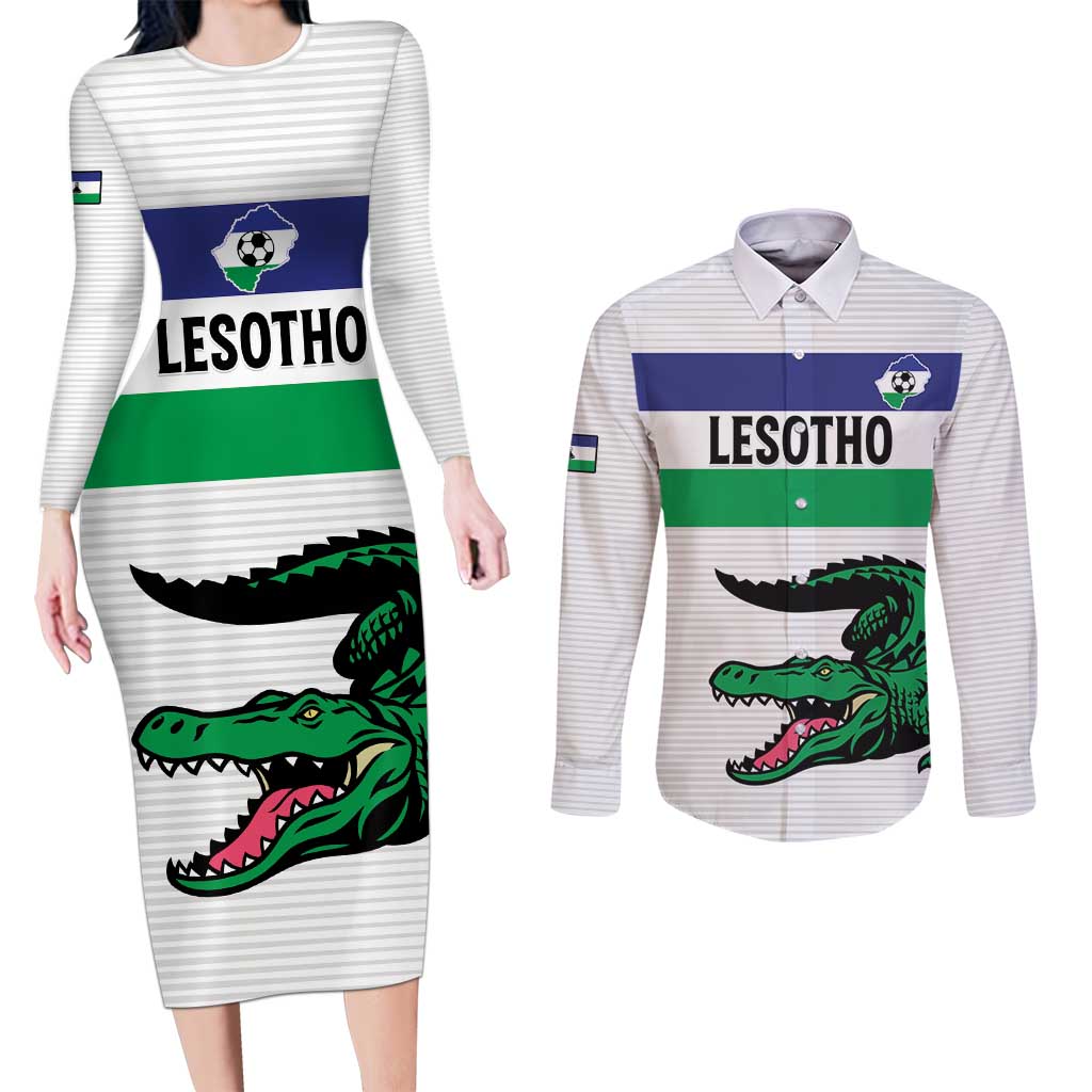 Custom Lesotho Football Couples Matching Long Sleeve Bodycon Dress and Long Sleeve Button Shirt Likuena For Victory