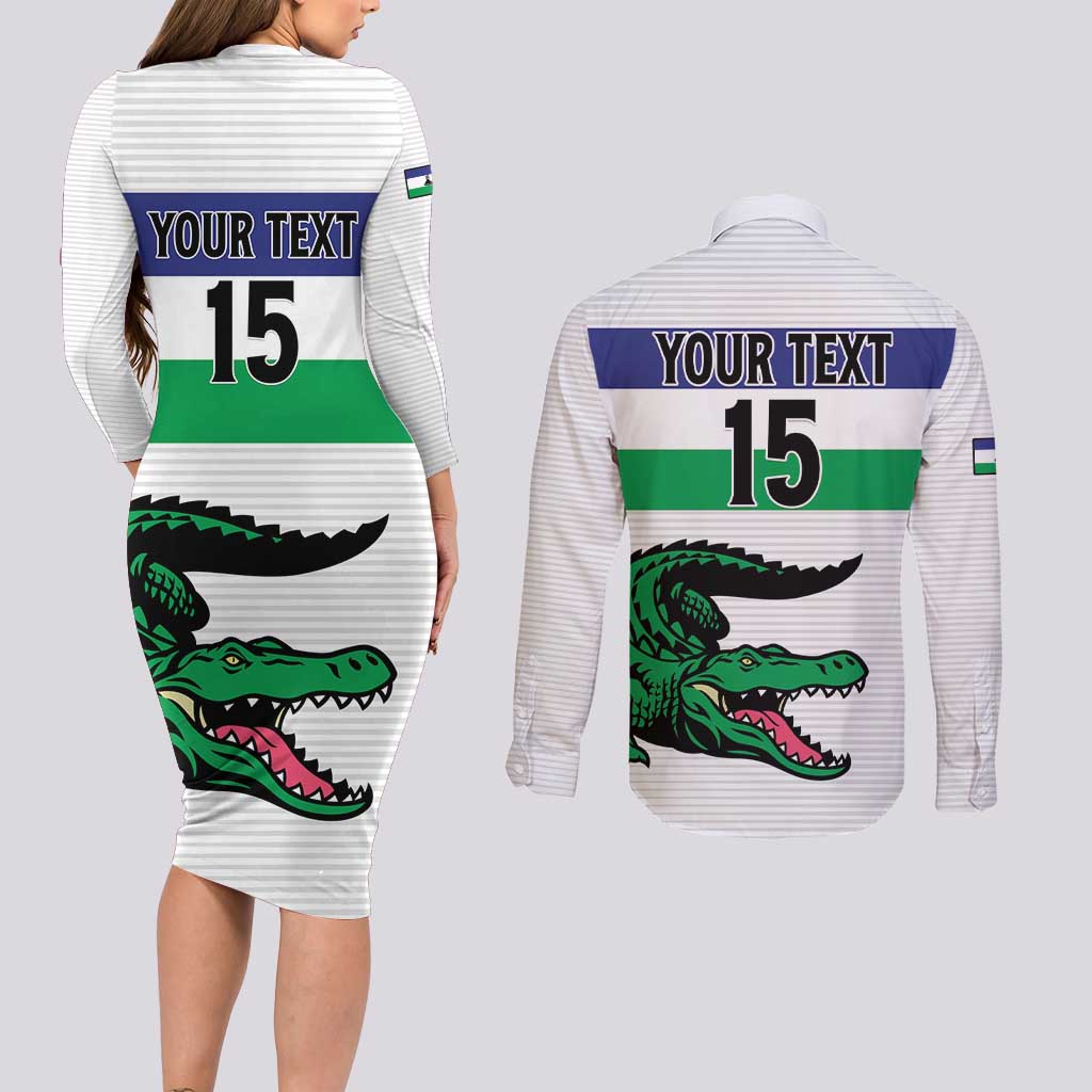 Custom Lesotho Football Couples Matching Long Sleeve Bodycon Dress and Long Sleeve Button Shirt Likuena For Victory