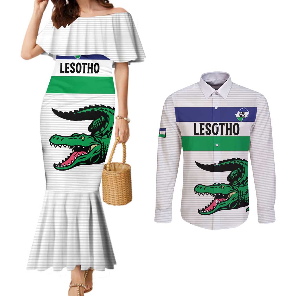 Custom Lesotho Football Couples Matching Mermaid Dress and Long Sleeve Button Shirt Likuena For Victory