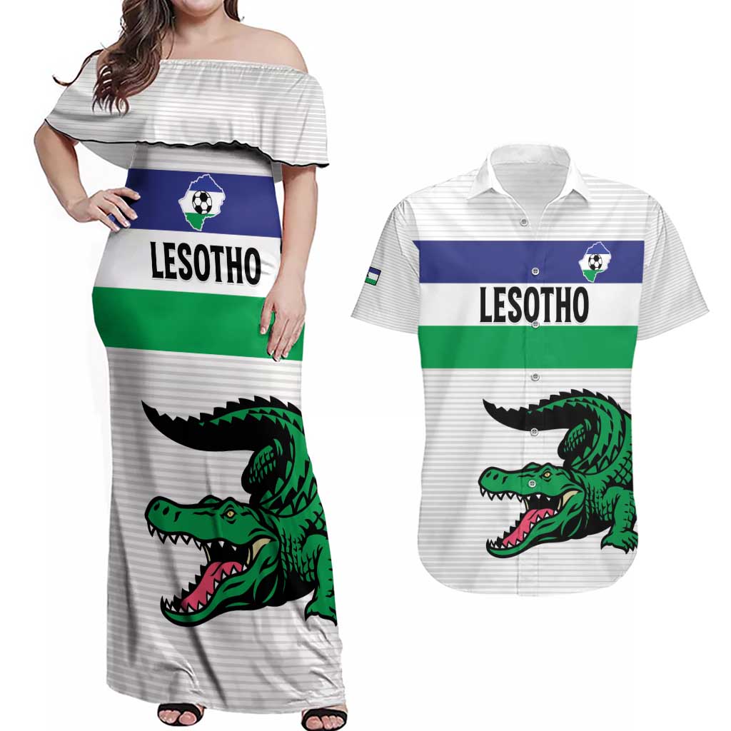 Custom Lesotho Football Couples Matching Off Shoulder Maxi Dress and Hawaiian Shirt Likuena For Victory