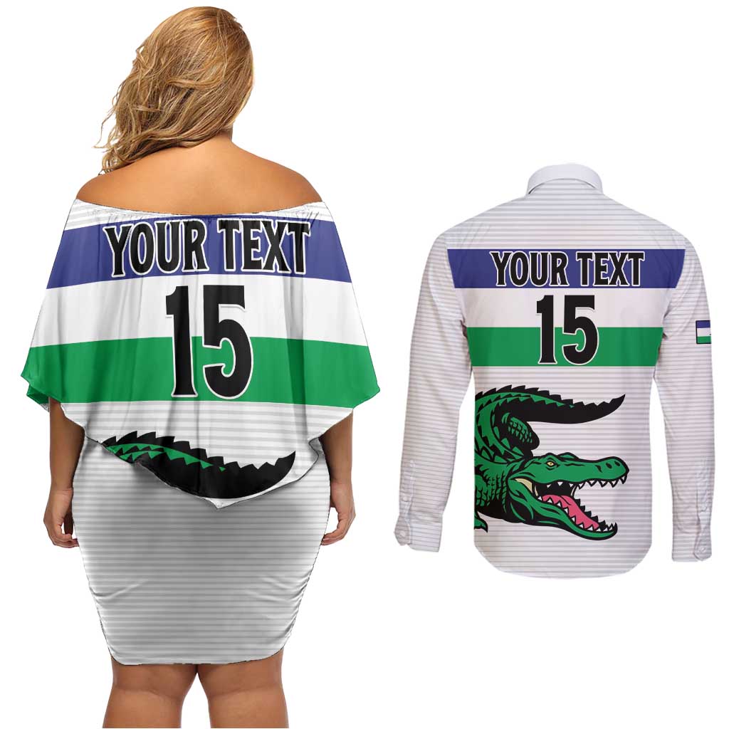 Custom Lesotho Football Couples Matching Off Shoulder Short Dress and Long Sleeve Button Shirt Likuena For Victory