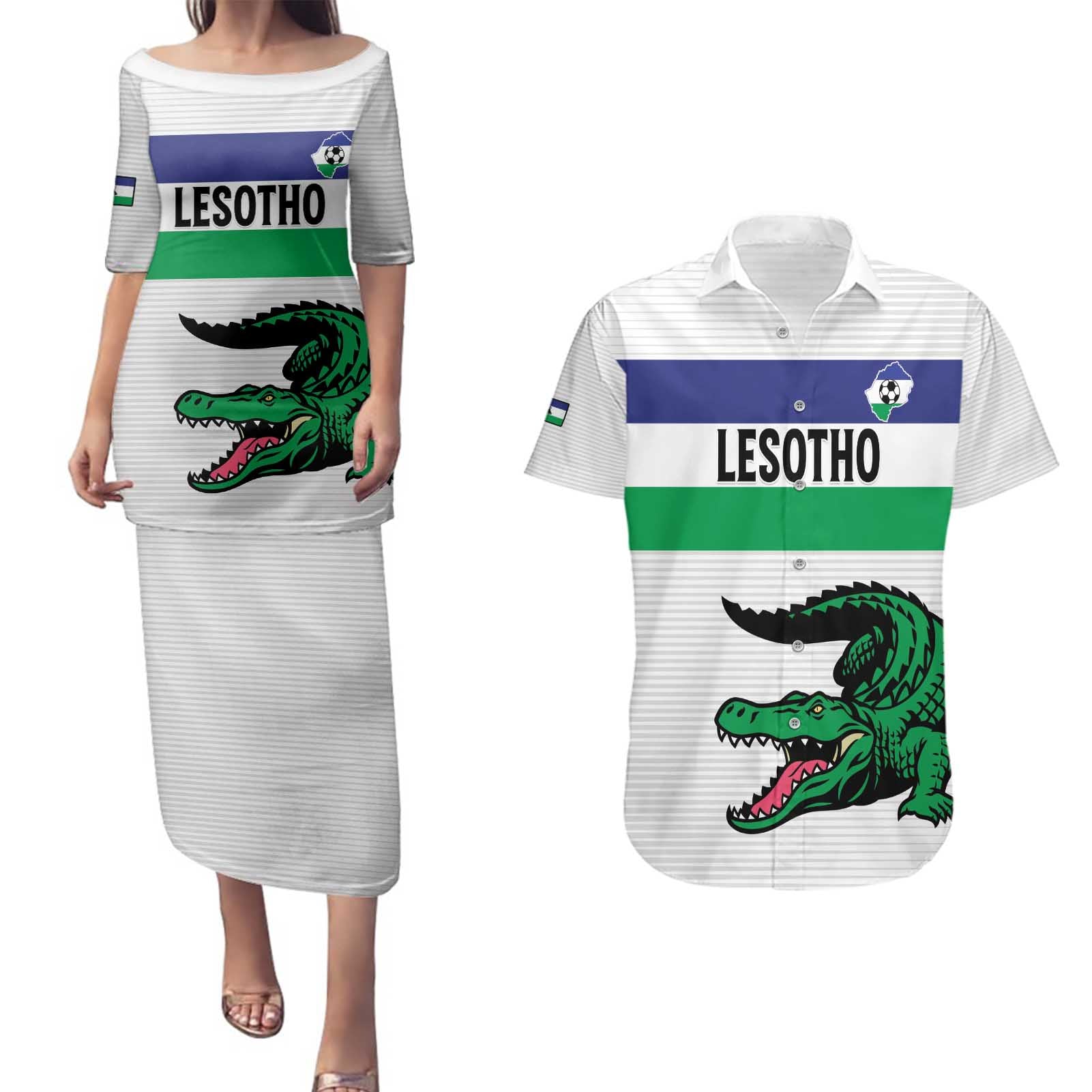 Custom Lesotho Football Couples Matching Puletasi and Hawaiian Shirt Likuena For Victory