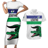 Custom Lesotho Football Couples Matching Short Sleeve Bodycon Dress and Hawaiian Shirt Likuena For Victory