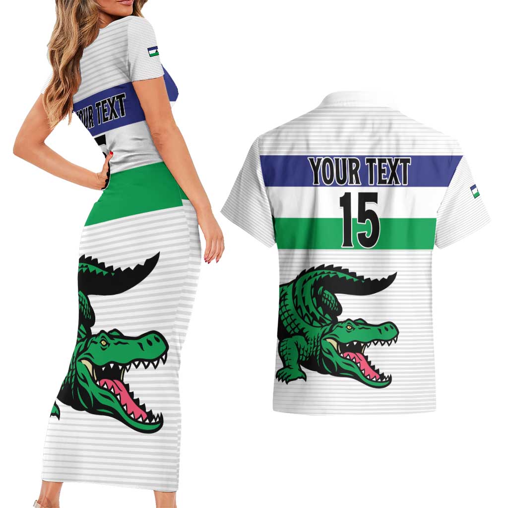 Custom Lesotho Football Couples Matching Short Sleeve Bodycon Dress and Hawaiian Shirt Likuena For Victory