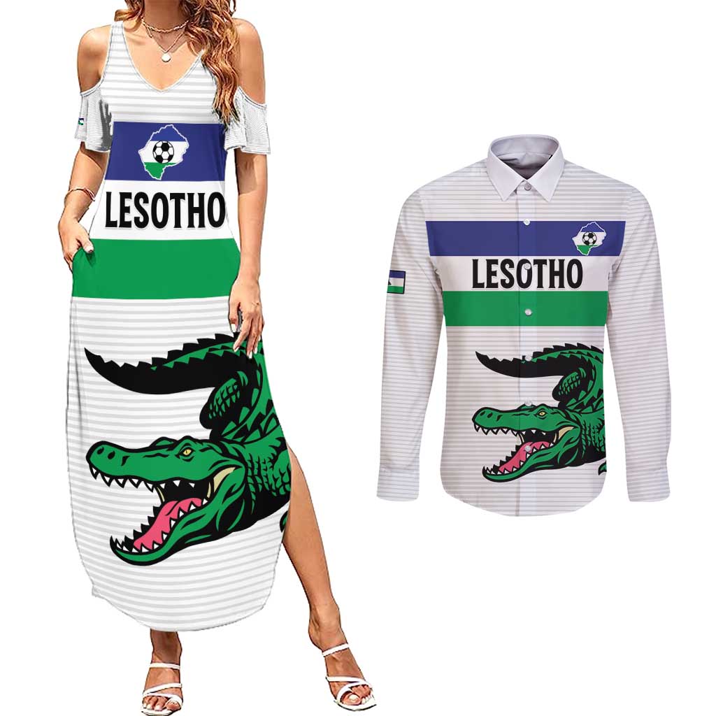 Custom Lesotho Football Couples Matching Summer Maxi Dress and Long Sleeve Button Shirt Likuena For Victory