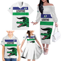 Custom Lesotho Football Family Matching Off The Shoulder Long Sleeve Dress and Hawaiian Shirt Likuena For Victory