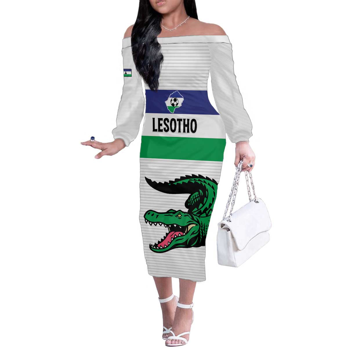 Custom Lesotho Football Family Matching Off The Shoulder Long Sleeve Dress and Hawaiian Shirt Likuena For Victory