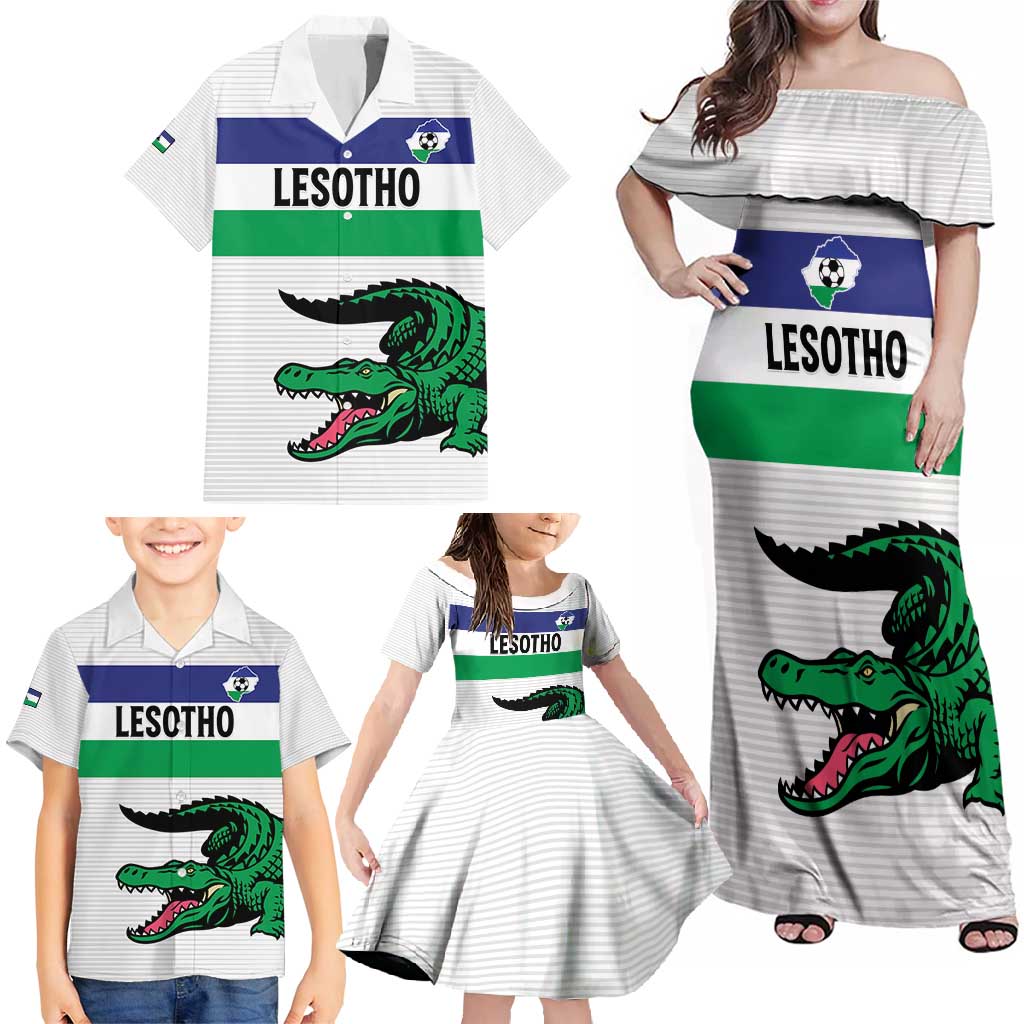 Custom Lesotho Football Family Matching Off Shoulder Maxi Dress and Hawaiian Shirt Likuena For Victory