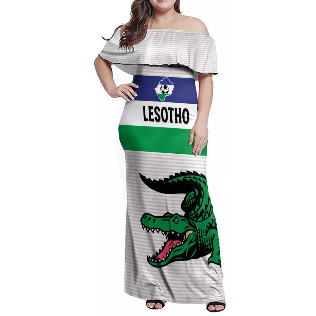Custom Lesotho Football Family Matching Off Shoulder Maxi Dress and Hawaiian Shirt Likuena For Victory
