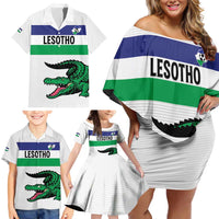 Custom Lesotho Football Family Matching Off Shoulder Short Dress and Hawaiian Shirt Likuena For Victory