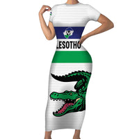 Custom Lesotho Football Family Matching Short Sleeve Bodycon Dress and Hawaiian Shirt Likuena For Victory