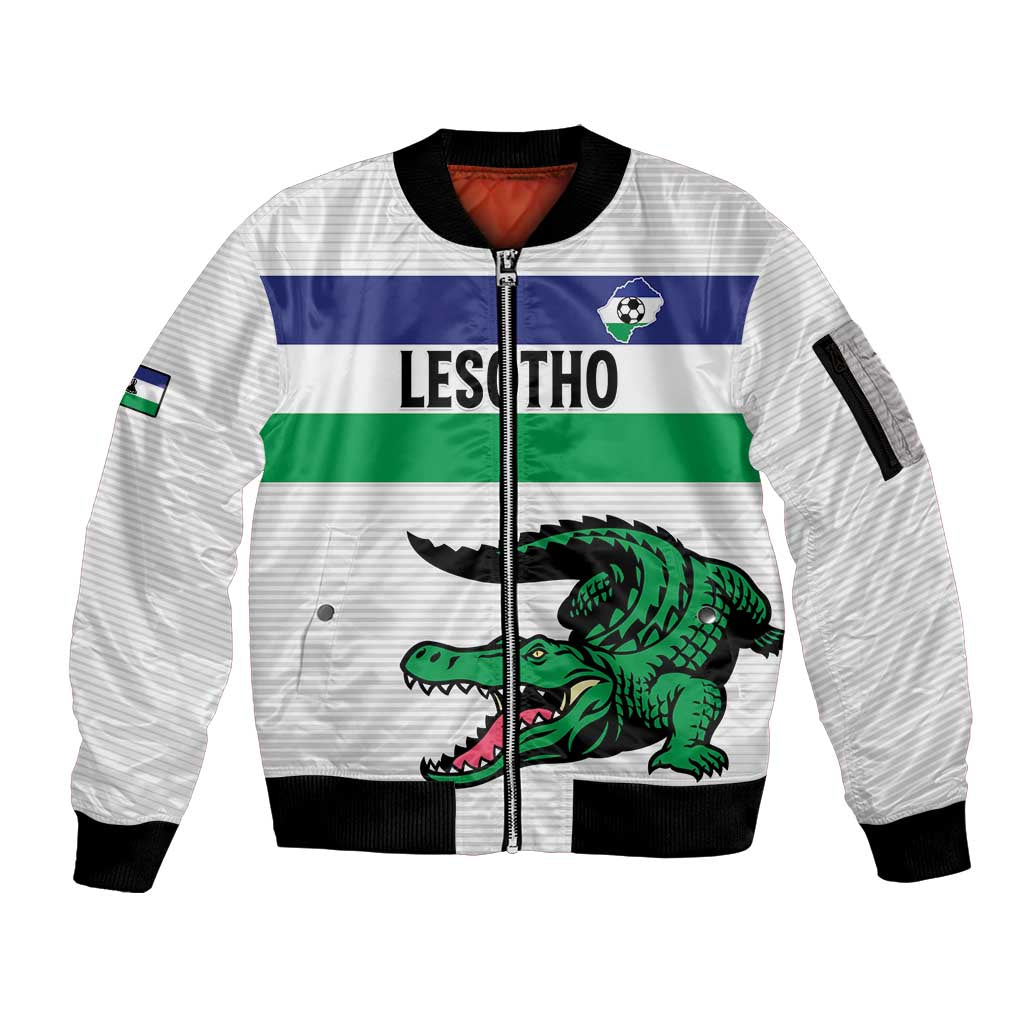 Custom Lesotho Football Sleeve Zip Bomber Jacket Likuena For Victory