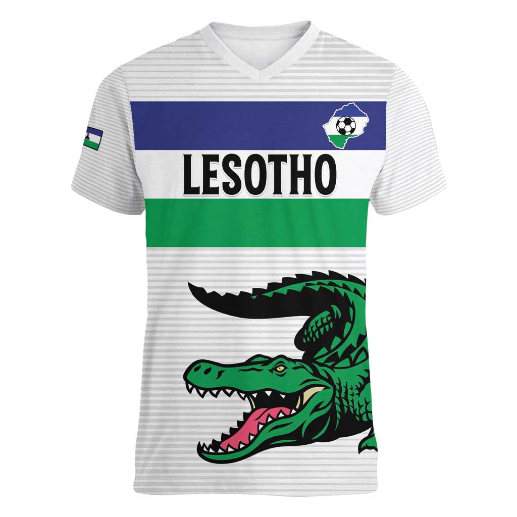 Custom Lesotho Football Women V-Neck T-Shirt Likuena For Victory