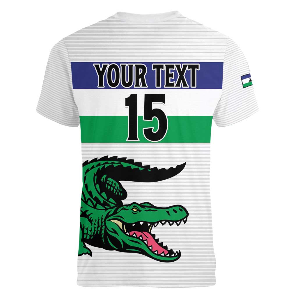 Custom Lesotho Football Women V-Neck T-Shirt Likuena For Victory