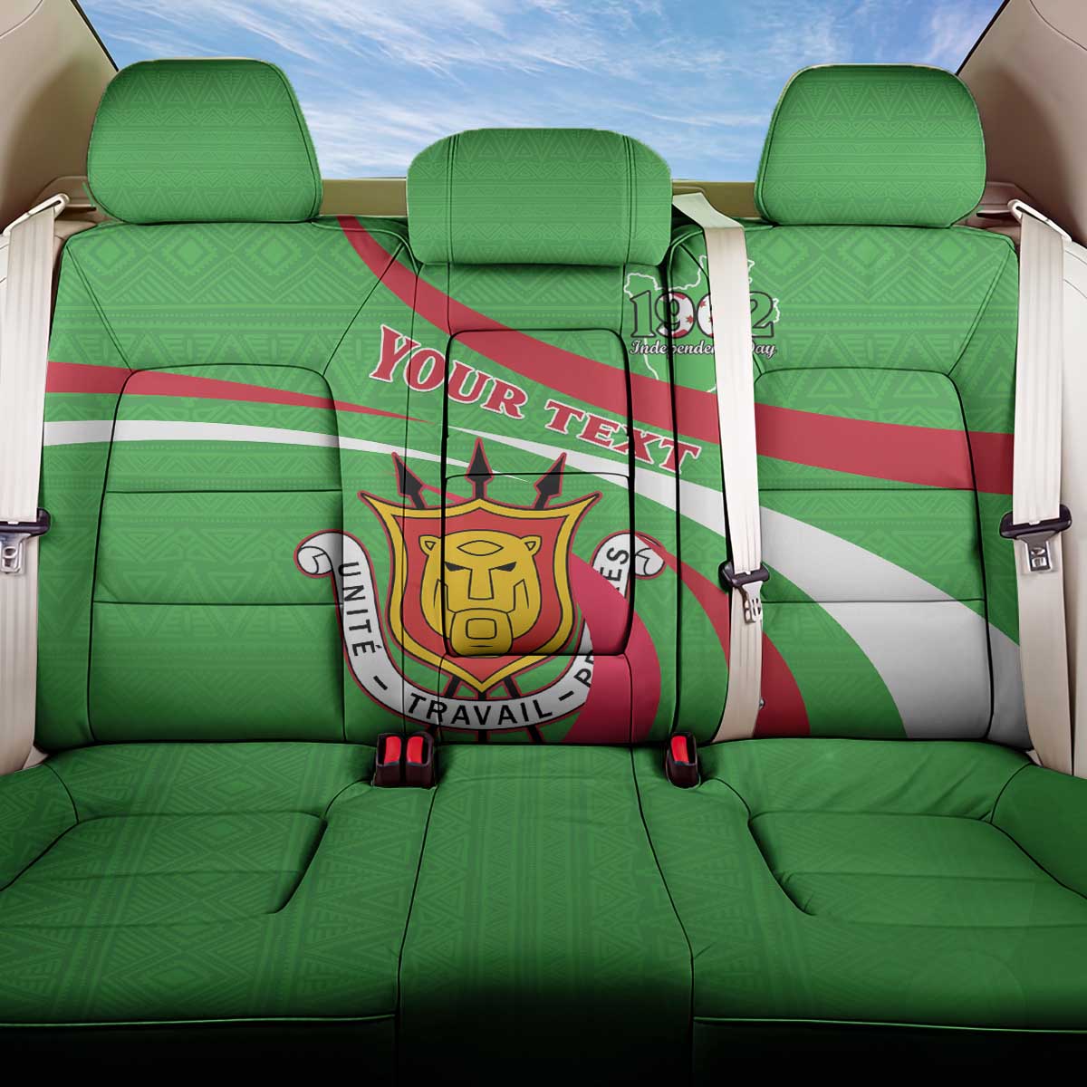 Personalized Burundi Independence Day Back Car Seat Cover Coat Of Arms With Map
