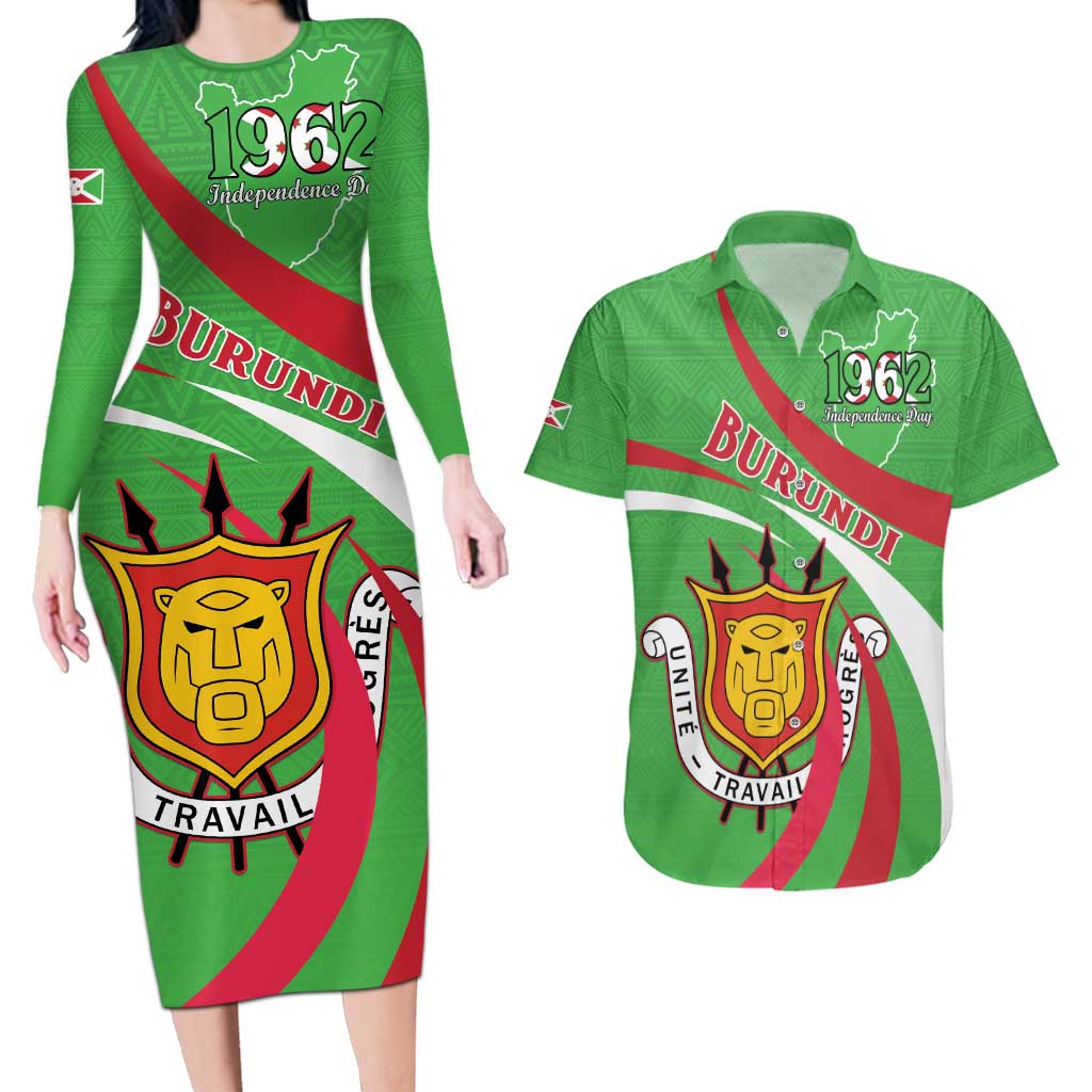 Personalized Burundi Independence Day Couples Matching Long Sleeve Bodycon Dress and Hawaiian Shirt Coat Of Arms With Map