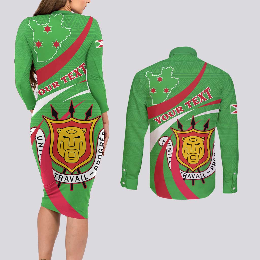 Personalized Burundi Independence Day Couples Matching Long Sleeve Bodycon Dress and Long Sleeve Button Shirt Coat Of Arms With Map