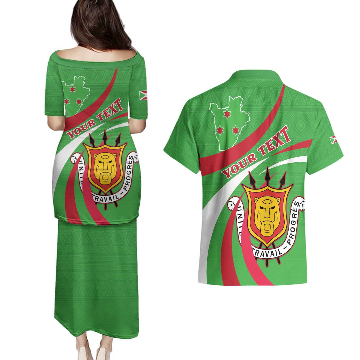 Personalized Burundi Independence Day Couples Matching Puletasi and Hawaiian Shirt Coat Of Arms With Map