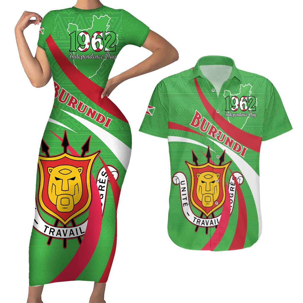 Personalized Burundi Independence Day Couples Matching Short Sleeve Bodycon Dress and Hawaiian Shirt Coat Of Arms With Map