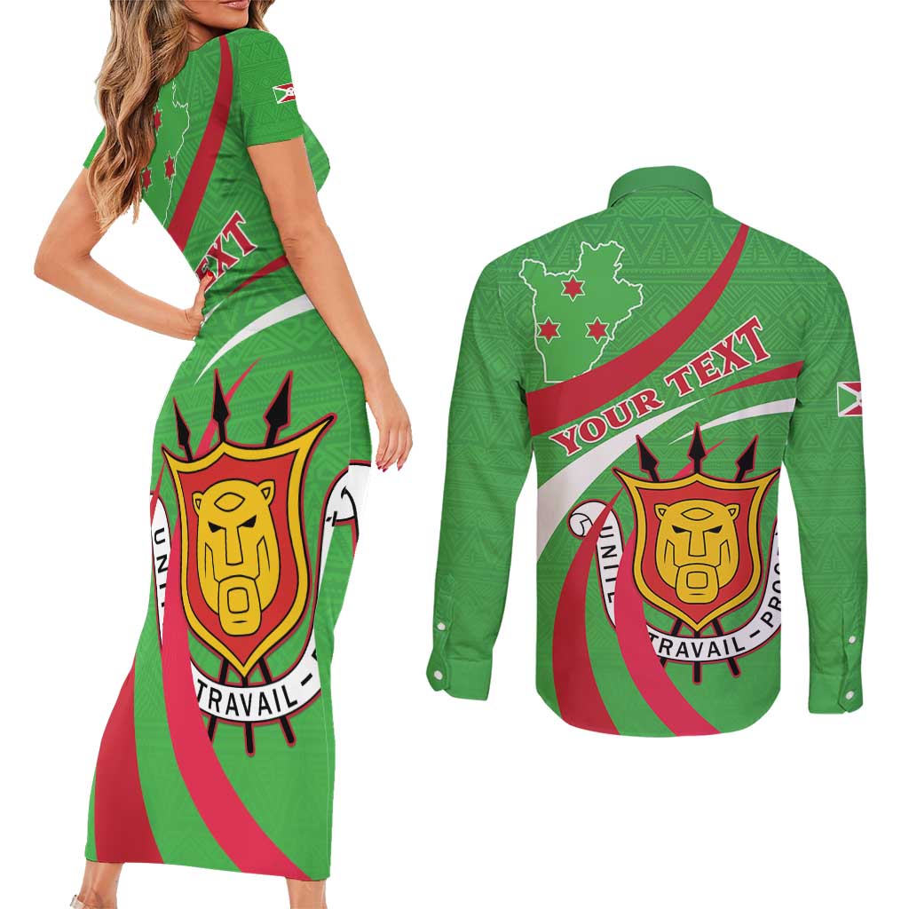 Personalized Burundi Independence Day Couples Matching Short Sleeve Bodycon Dress and Long Sleeve Button Shirt Coat Of Arms With Map